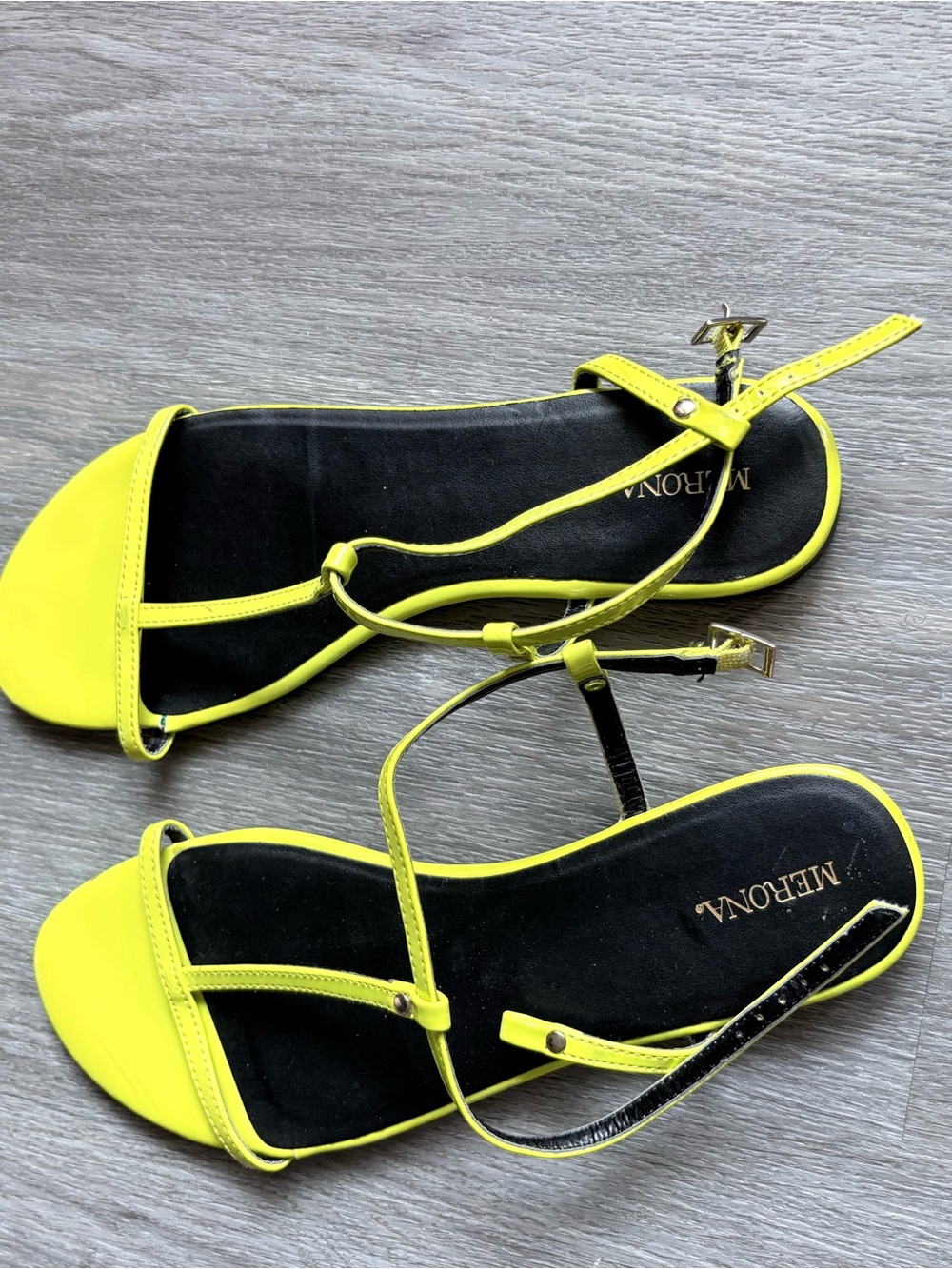 Merona Neon Yellow Strappy Ankle-Tie Flat Sandals